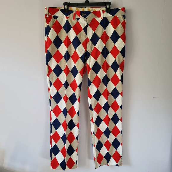 Loudmouth Harlequin Golf Pants Diamond Dixie Print 40×32 - Picture 4 of 8